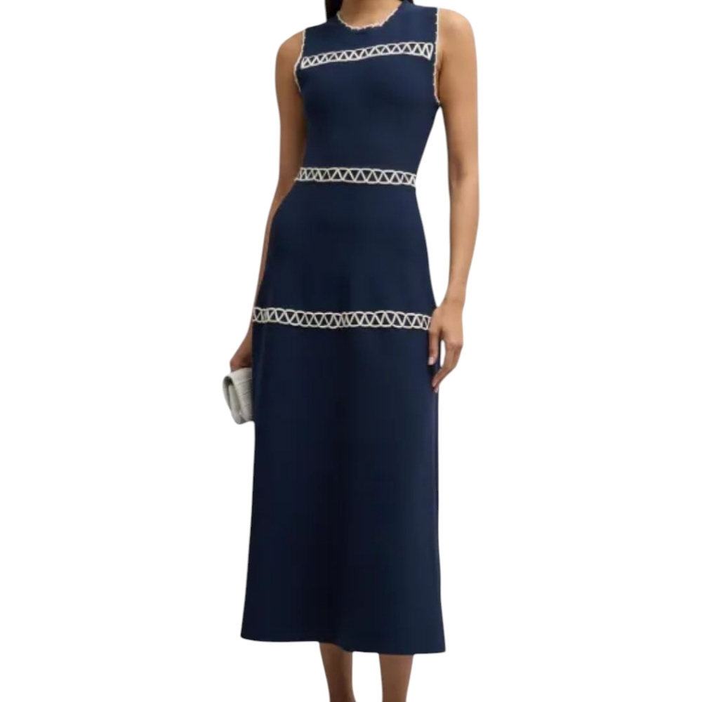 Lela Rose Blanket Stitch Sleeveless Midi Dress.. Size Medium